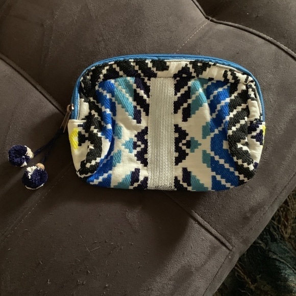 Blue Patterned Cotton Pouch w Sequins - Picture 3 of 5